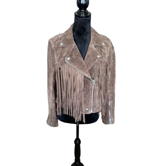 Blank NYC Jackets & Blazers - Blank NYC Women's Fringe Suede Moto Jacket Brown Size S